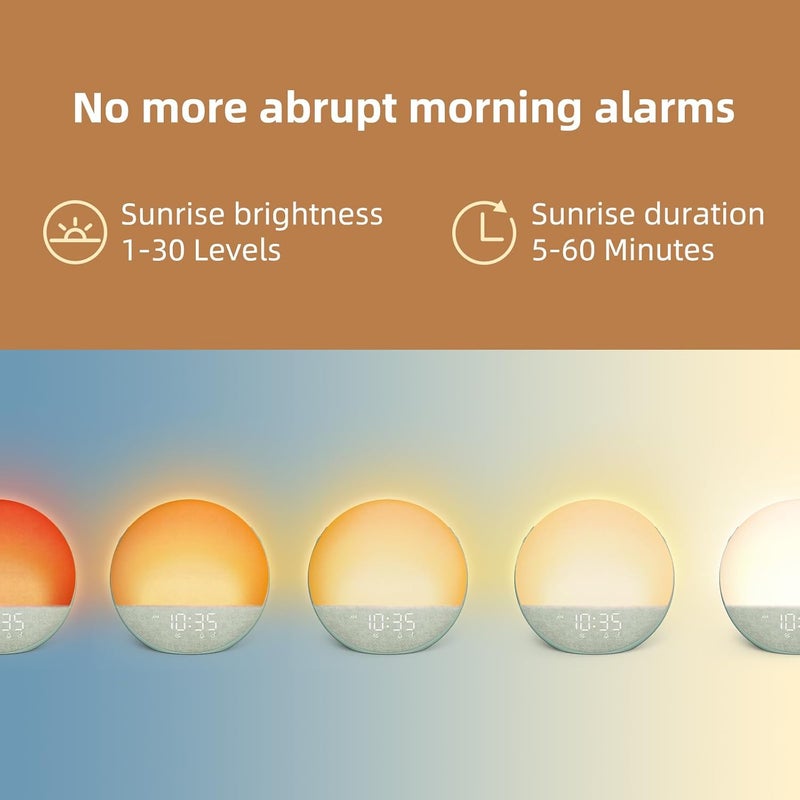 Odokee Sunrise Alarm Clock White Noise Machine: Natural Wake Up Light - Dimmable Clock with Bluetooth Speaker for Bedroom - 25 Sleep Sounds for Baby Adults Kids Sage Green - Image 2